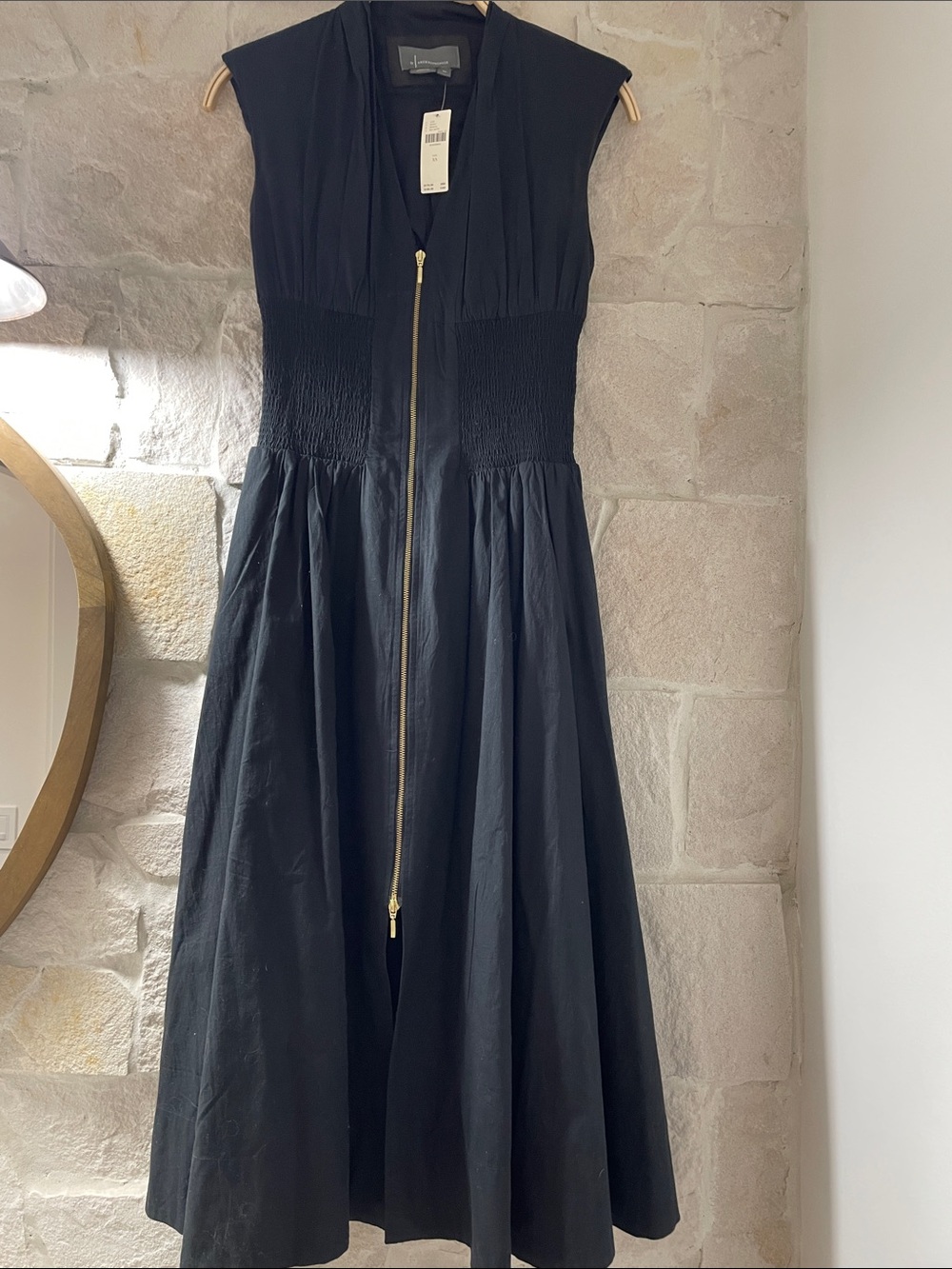 NWT -Anthropologie Tommie Black Sleeveless Zip-Front Midi Dress. Size XS